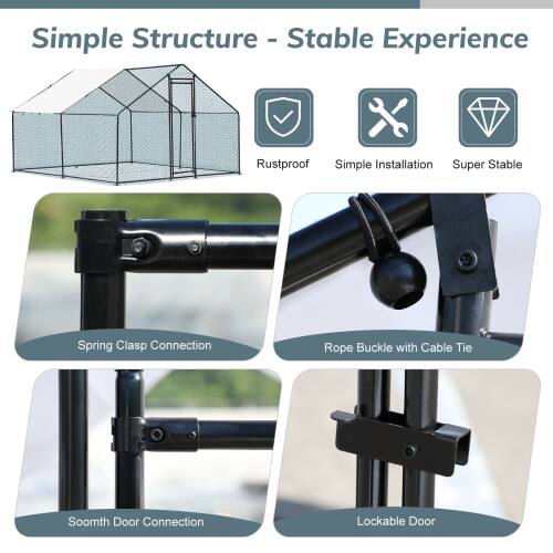 Simple Structure - Stable Experience

- Rustproof
- Simple Installation
- Super Stable

- Spring Clasp Connection
- Rope Buckle with Cable Tie
- Smooth Door Connection
- Lockable Door