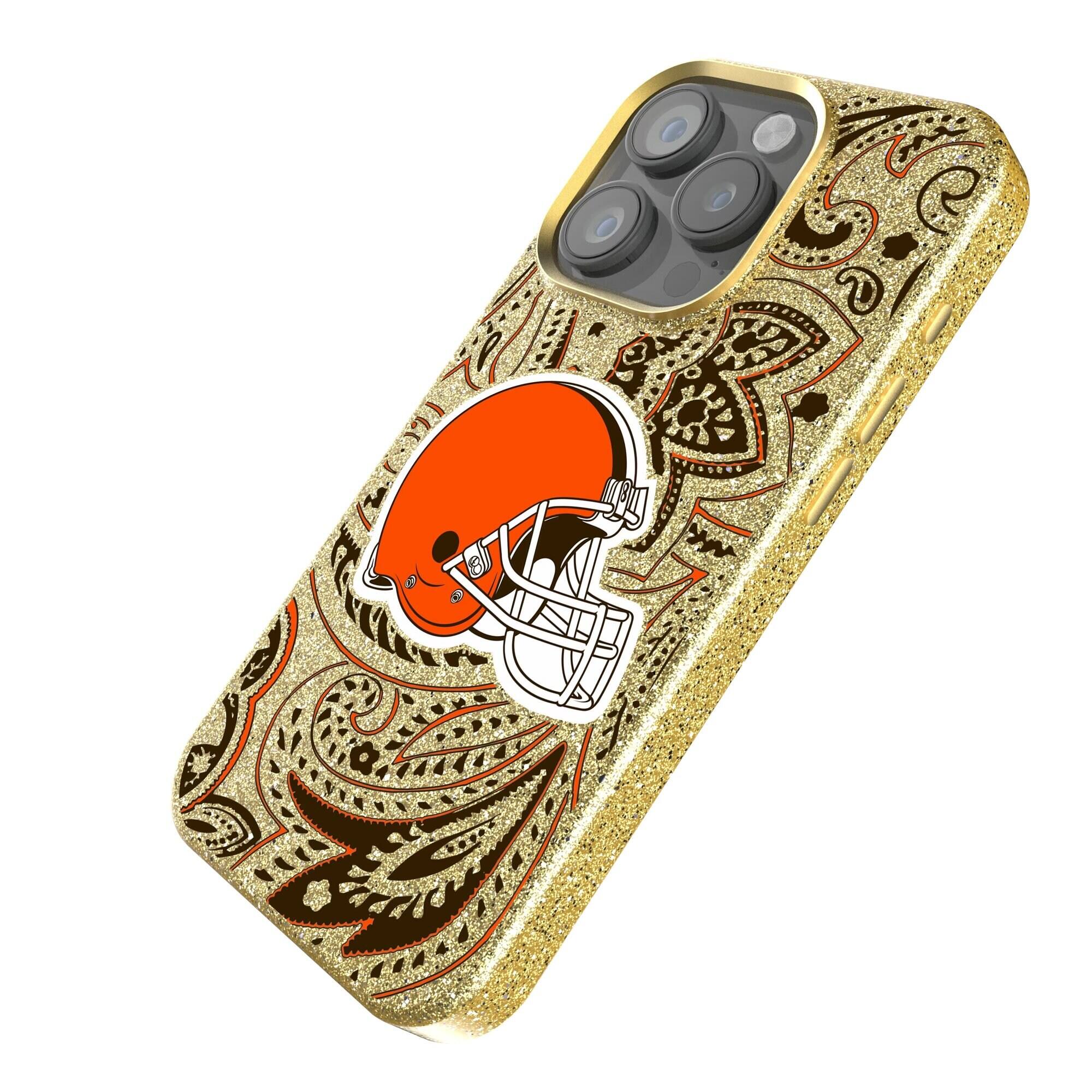 Alt View 1. Keyscaper - Cleveland Browns Paisley Bling iPhone Case - 16 Pro - Gold.