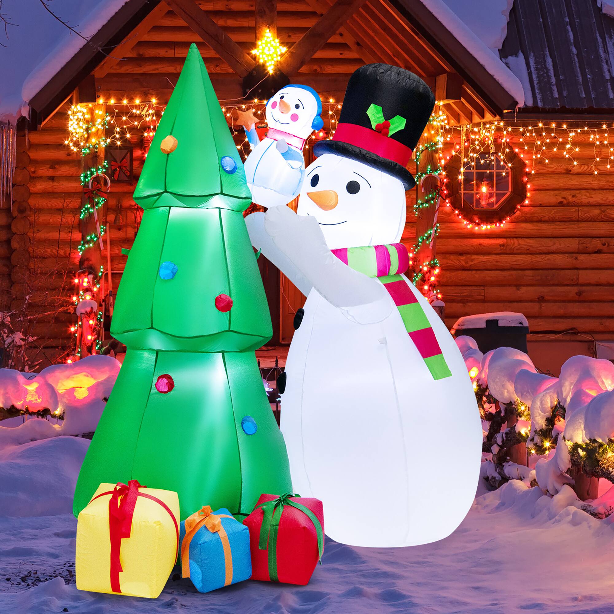 Alt View 3. Costway - 6 FT Tall Inflatable Snowman and Tree Set Christmas Decoration w/ LED Lights - Multicolor.