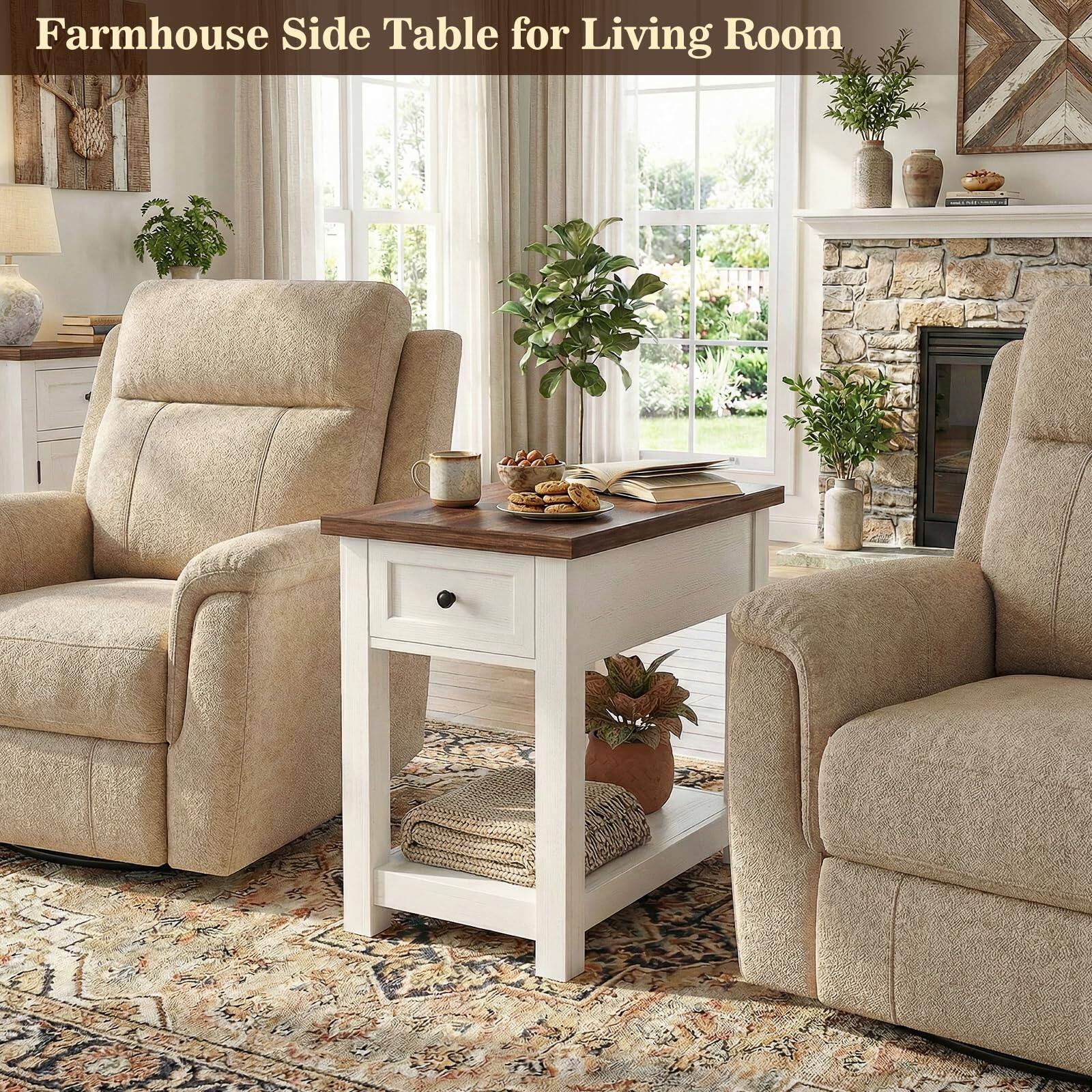 Farmhouse Side Table for Living Room