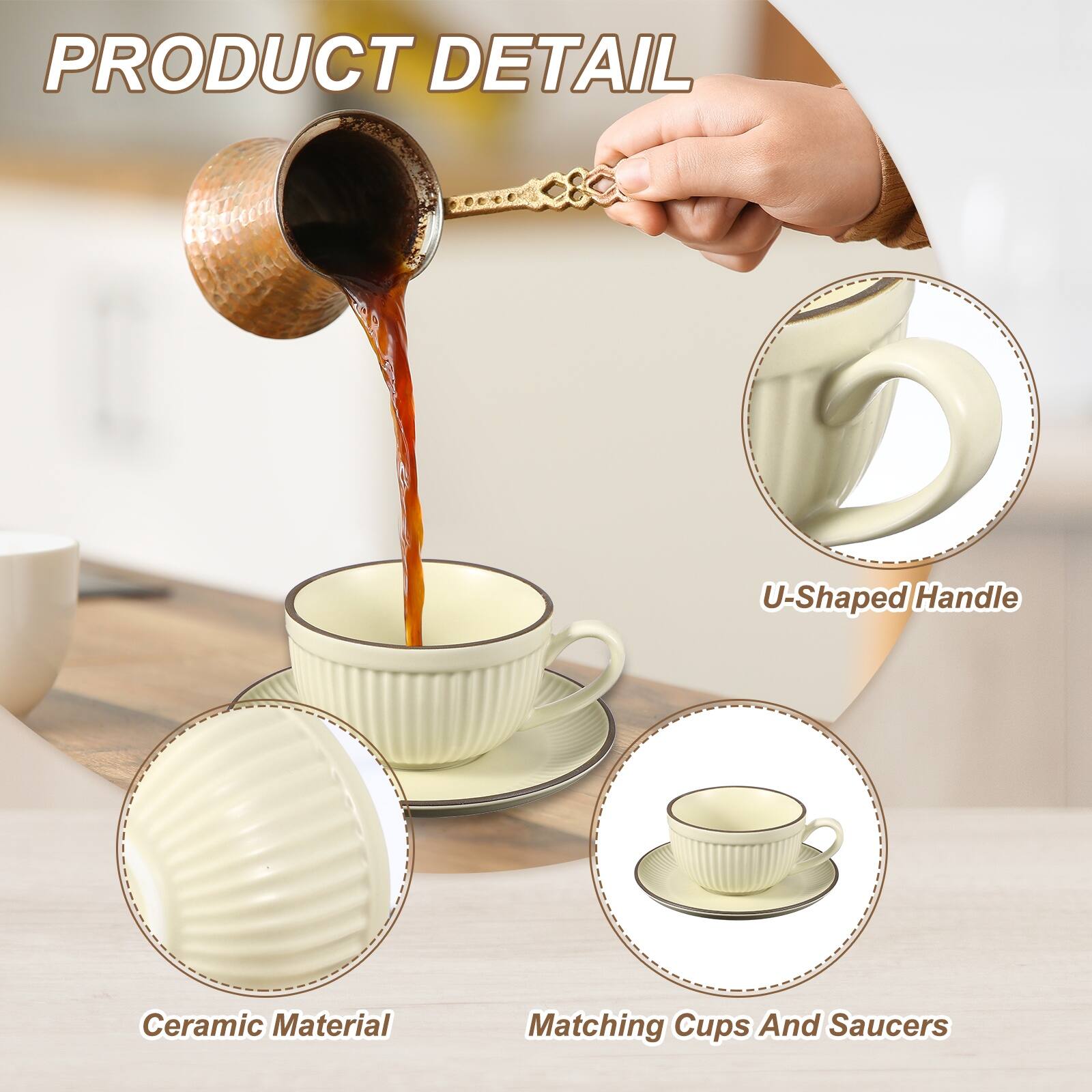 PRODUCT DETAIL

- U-Shaped Handle
- Ceramic Material
- Matching Cups And Saucers