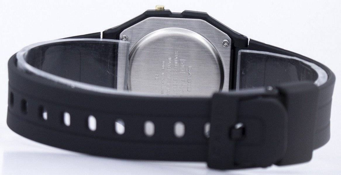 Back. Casio - Digital F-91WG-9S Mens Watch Alarm Chronograph Micro Light Stopwatch 30M - Black.