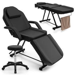 Gymax - 73'' Facial Chair with Hydraulic Stool w/Detachable Armrests & Towel Rack - Black