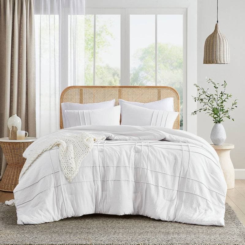 Hivvago - Twin/Twin XL Microfiber Pleated Soft Washed Comforter Set - White