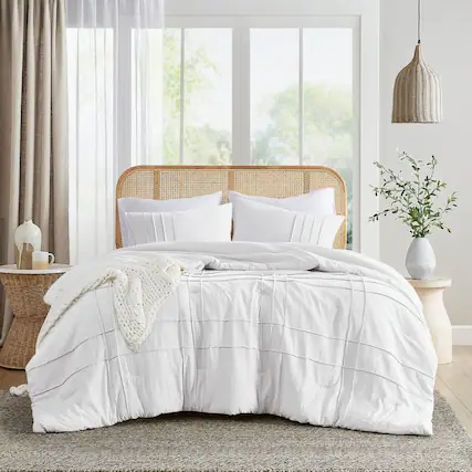 Front. Hivvago - Full/Queen Size Microfiber Pleated Soft Washed Comforter Set White - White.