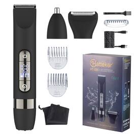 HATTEKER - 3-in-1 Men’s Dual-Head Body Groomer, Electric Shaver & Hair Trimmer IPX7 Waterproof Wet/Dry Rechargeable - Black