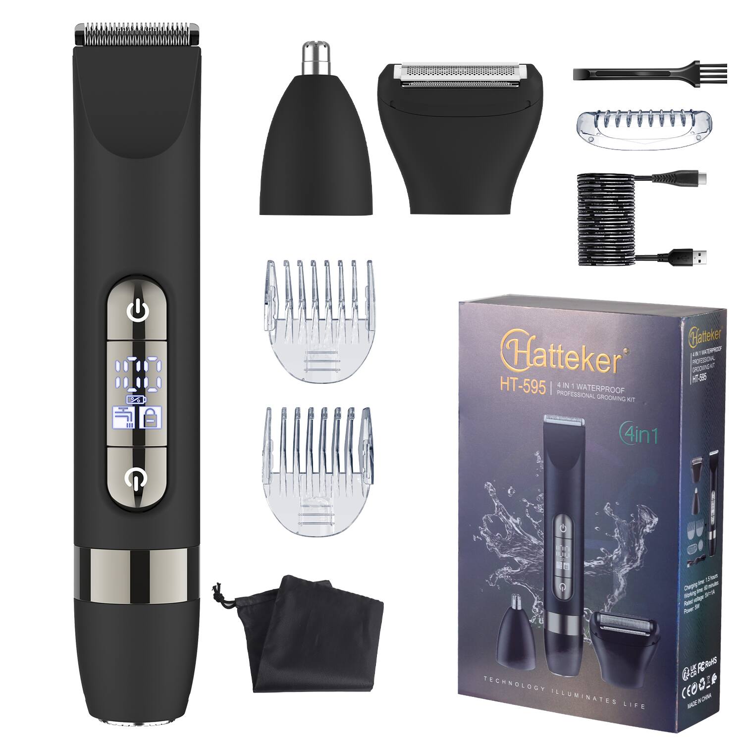 Grateiner Batteker AR WATERPROOF PROFESSIONAL GROOMING-NT HE 695 HT-595 4 IN 1 PROFESSIONAL WATERPROOF GROOMING KIT

4in1
TECHNOLOGY ILLUMINATES LIFE
15hours Charging Hing Emoules 2019 clips Pesser Sil QUE CROWS CEOOLA @ MADEINOMA