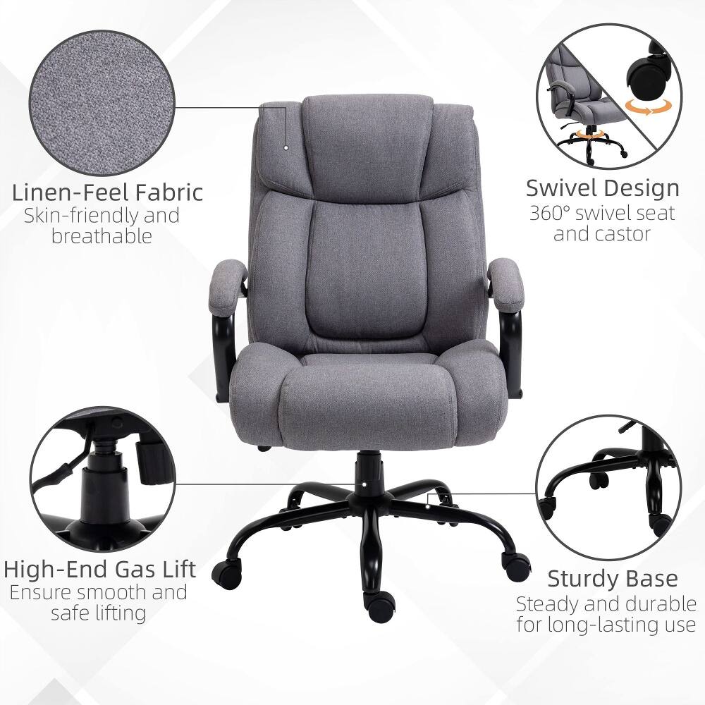 Linen-Feel Fabric  
Skin-friendly and breathable  

Swivel Design  
360° swivel seat and castor  

High-End Gas Lift  
Ensure smooth and safe lifting  

Sturdy Base  
Steady and durable for long-lasting use