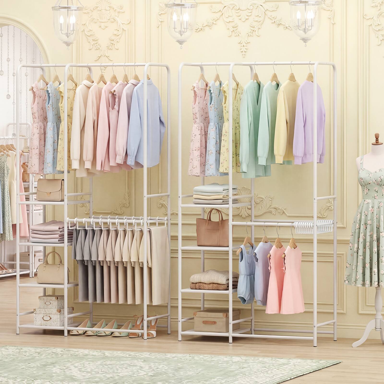 Alt View 9. Gymax - Gymax Portable Closet w/Pants Hangers 2 Hanging Rods 4 Storage Shelves for Bedroom White - White.