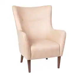 Emma + Oliver - Kellen Traditional Wingback Accent Chair, Faux Leather Upholstery and Wooden Frame and Legs - Light Brown