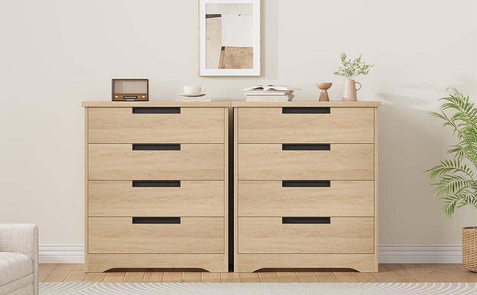 Alt View 3. GARVEE - 4 Drawer Dresser for Bedroom, Natural Chest of Drawers with Embedded Handles Design, Wooden Dresser Organizer - ‎Natural.
