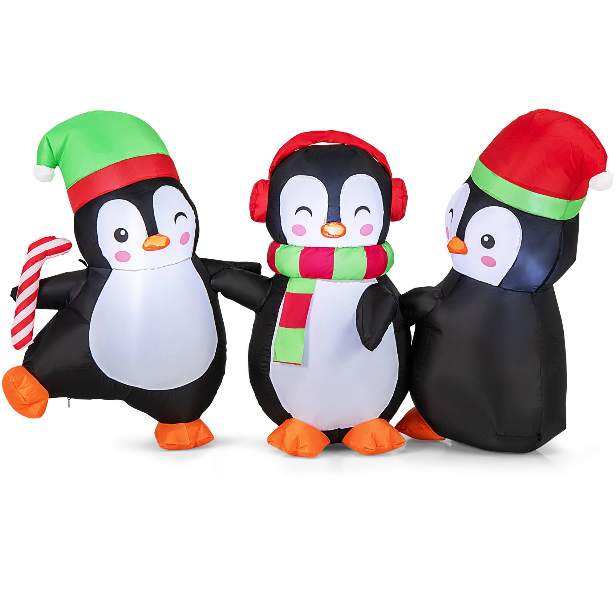 Alt View 9. Gymax - Gymax Christmas Inflatable Penguins Family Pre-Lit Festive Inflatable w/ LED Lights - Multicolor.