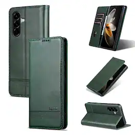Dteck - Magnetic Case for Samsung Galaxy A37 5G Wallet Card Slots PU Leather Kickstand Flip Phone Cover - Darkgreen