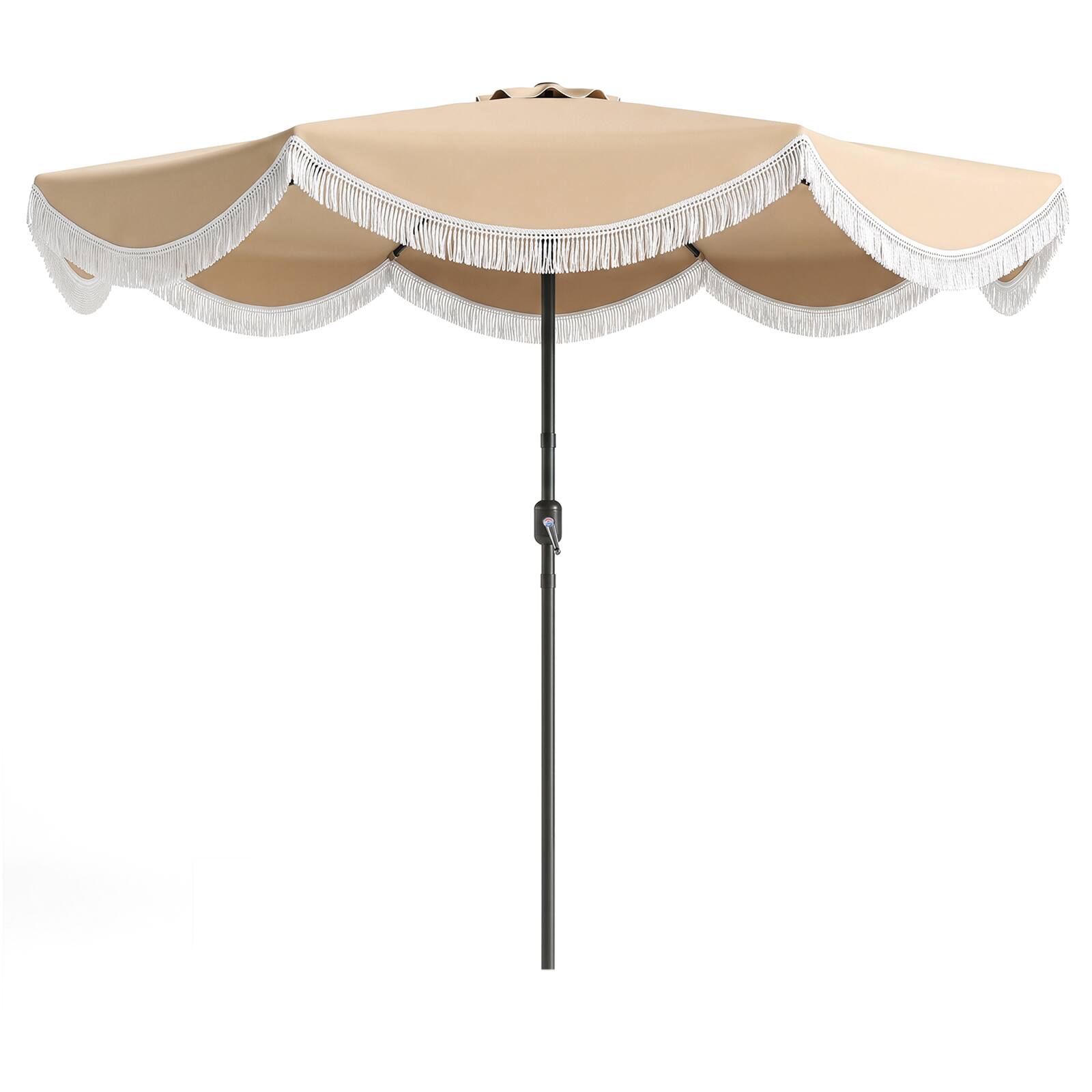 Alt View 9. Costway - Costway 9 FT Patio Umbrella with Fringe, Push Button Tilt, Crank, 8 Sturdy Ribs for Garden - Cream + White.