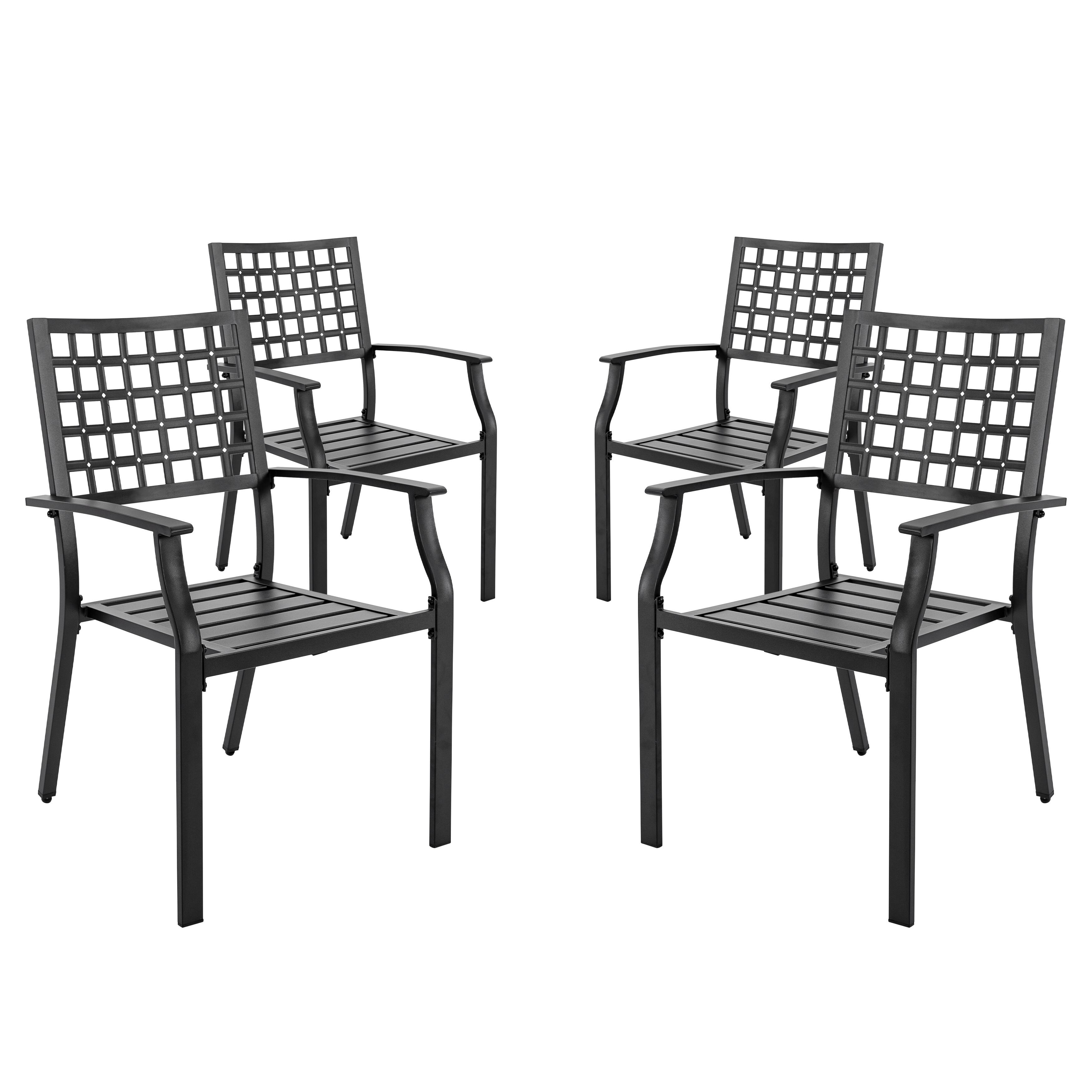 Nuu Garden - Outdoor 4-Piece Dining Chair Set, Stackable Design, All-weather Iron Frame with Powder-coated Finish - Black