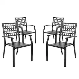 Nuu Garden - Outdoor 4-Piece Dining Chair Set, Stackable Design, All-weather Iron Frame with Powder-coated Finish - Black