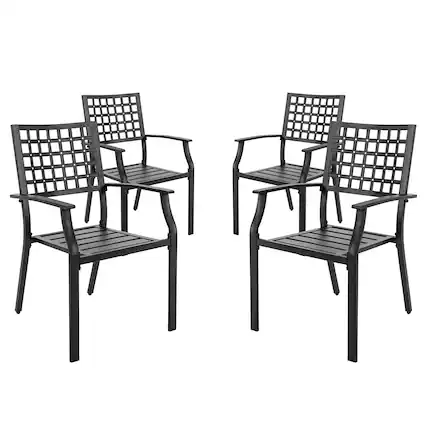 Front. Nuu Garden - Outdoor 4-Piece Dining Chair Set, Stackable Design, All-weather Iron Frame with Powder-coated Finish - black.