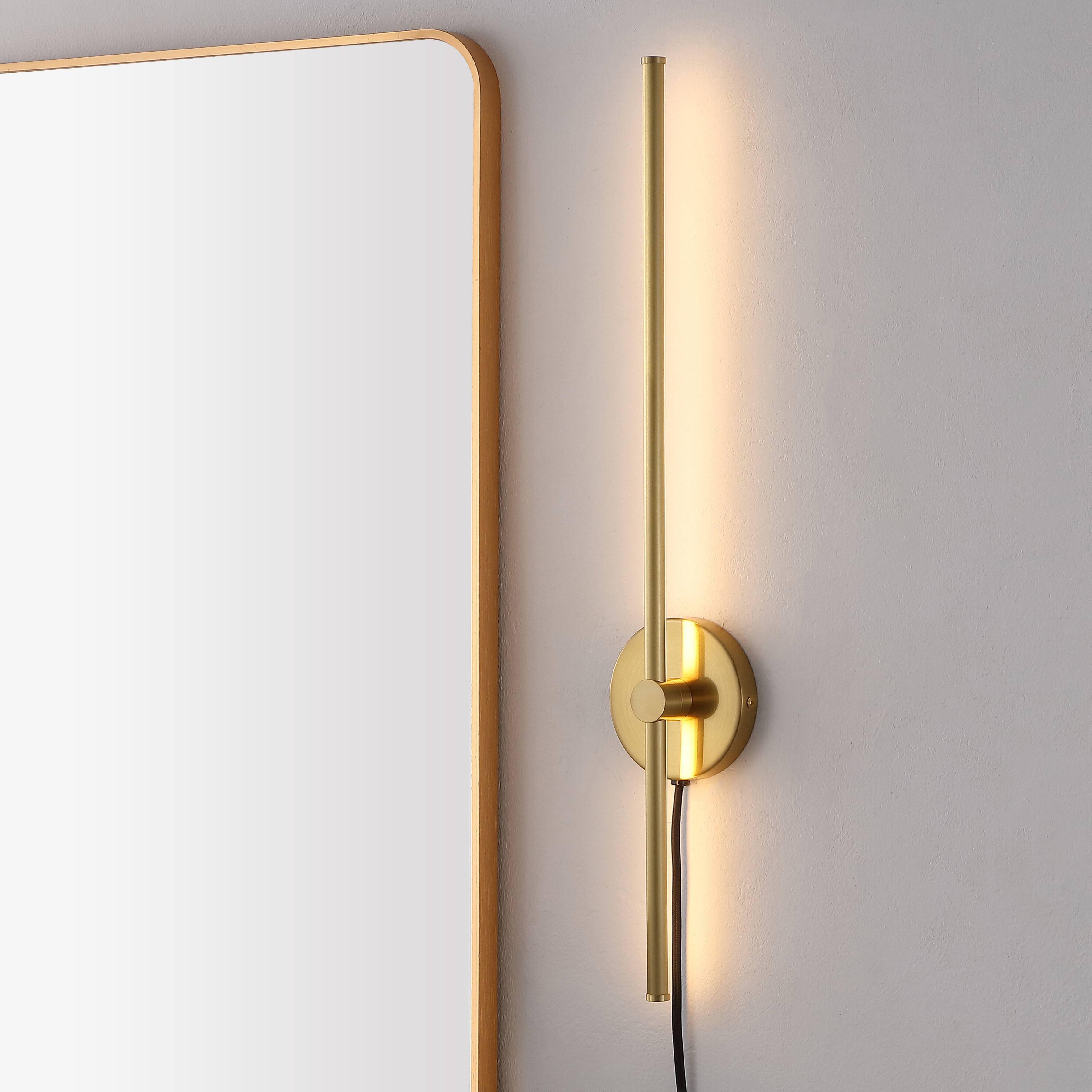 Alt View 1. Jonathan Y - Anton 27.25" 1-Light Modern Minimalist Iron Adjustable Bar Integrated LED Plug-In Sconce, Brass Gold - Brass Gold.