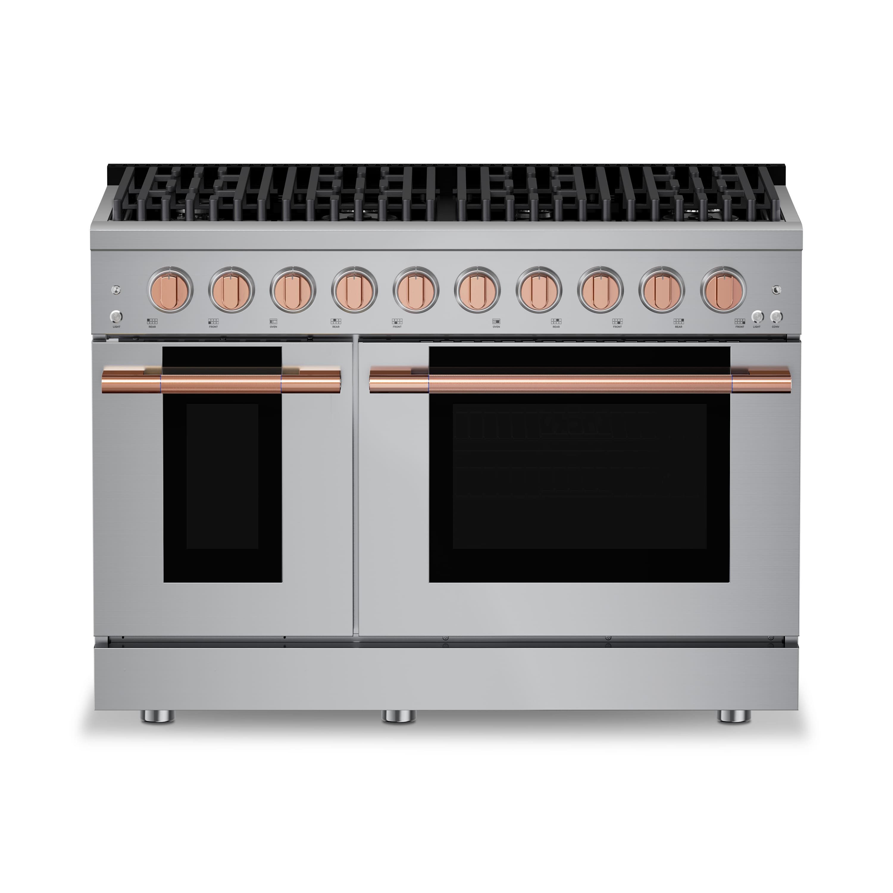 Hauslane - HausPro 48 in. 8 Burners Gas Range in Rose Gold with 20,000 BTU and Double Oven with 5 Rack Positions - Rose Gold