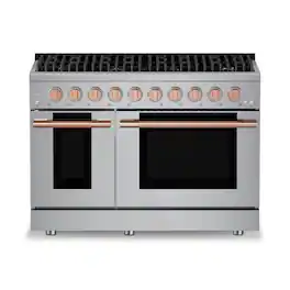 Hauslane - HausPro 48 in. 8 Burners Gas Range in Rose Gold with 20,000 BTU and Double Oven with 5 Rack Positions - Rose Gold