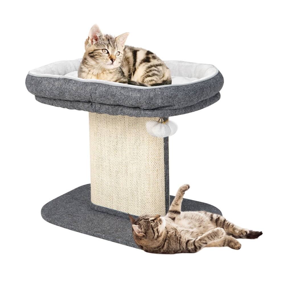 Angle. Kadyn - Cat Tower, Cat Tree for Indoor Cats, Modern Cat Tree Tower with Large Plush Perch and Sisal Scratching Plate-Gray - Gray.