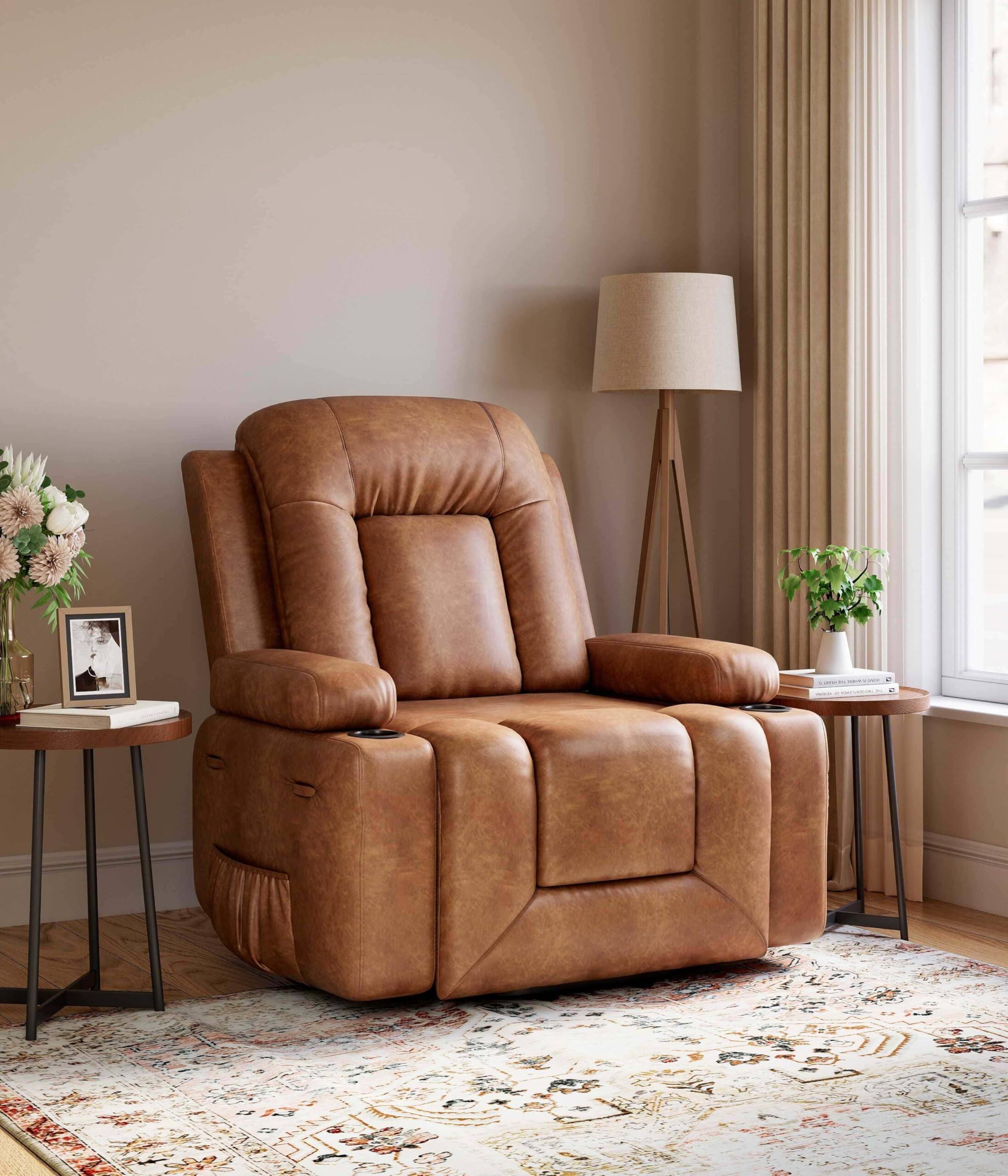 Alt View 1. Jojoka - 37.4" Wide Electric Power Lift Recliner with Heat and Massage,  PU Leather Lift Chair for Elderly - Cagnac.