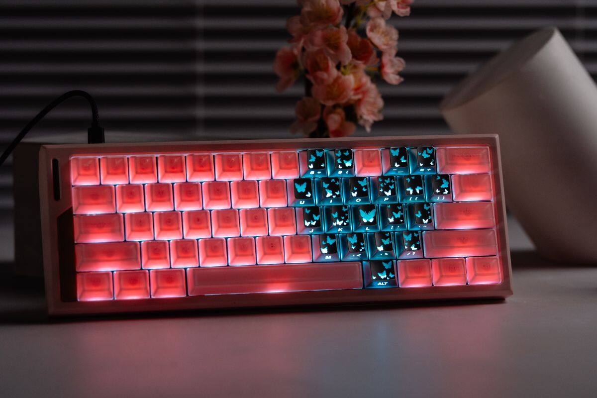 Angle. Womier - PBT Keycaps,21 Keys Butterfly Theme Side Printed Shine Through Keycaps for All Cherry MX Switch US Layout Mechnical Keyb - Silver.