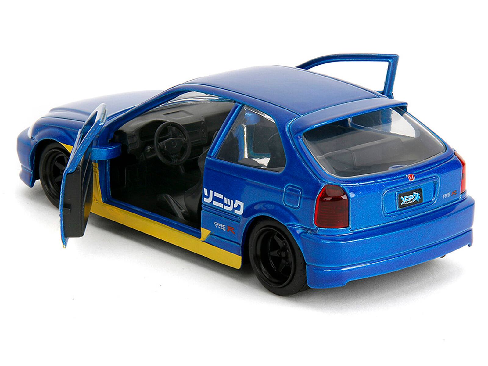 Back. Jada - 1997 Honda Civic Type R Blue Metallic with Graphics "Sonic the Hedgehog" Video Game 1/32 Diecast Car by Jada - Blue Metallic.