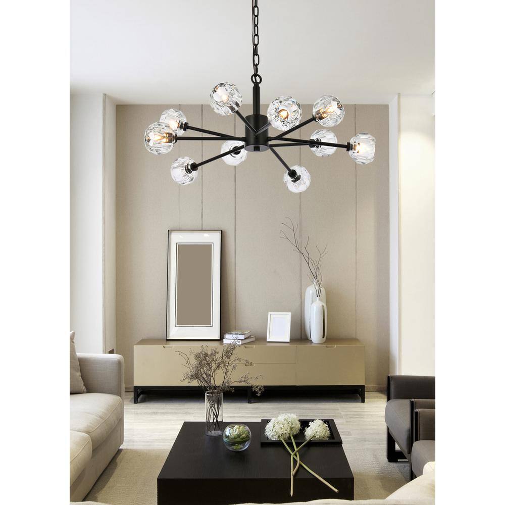 Left. Elegant Lighting - Graham 10 Light Pendant in Black - Black And Clear.
