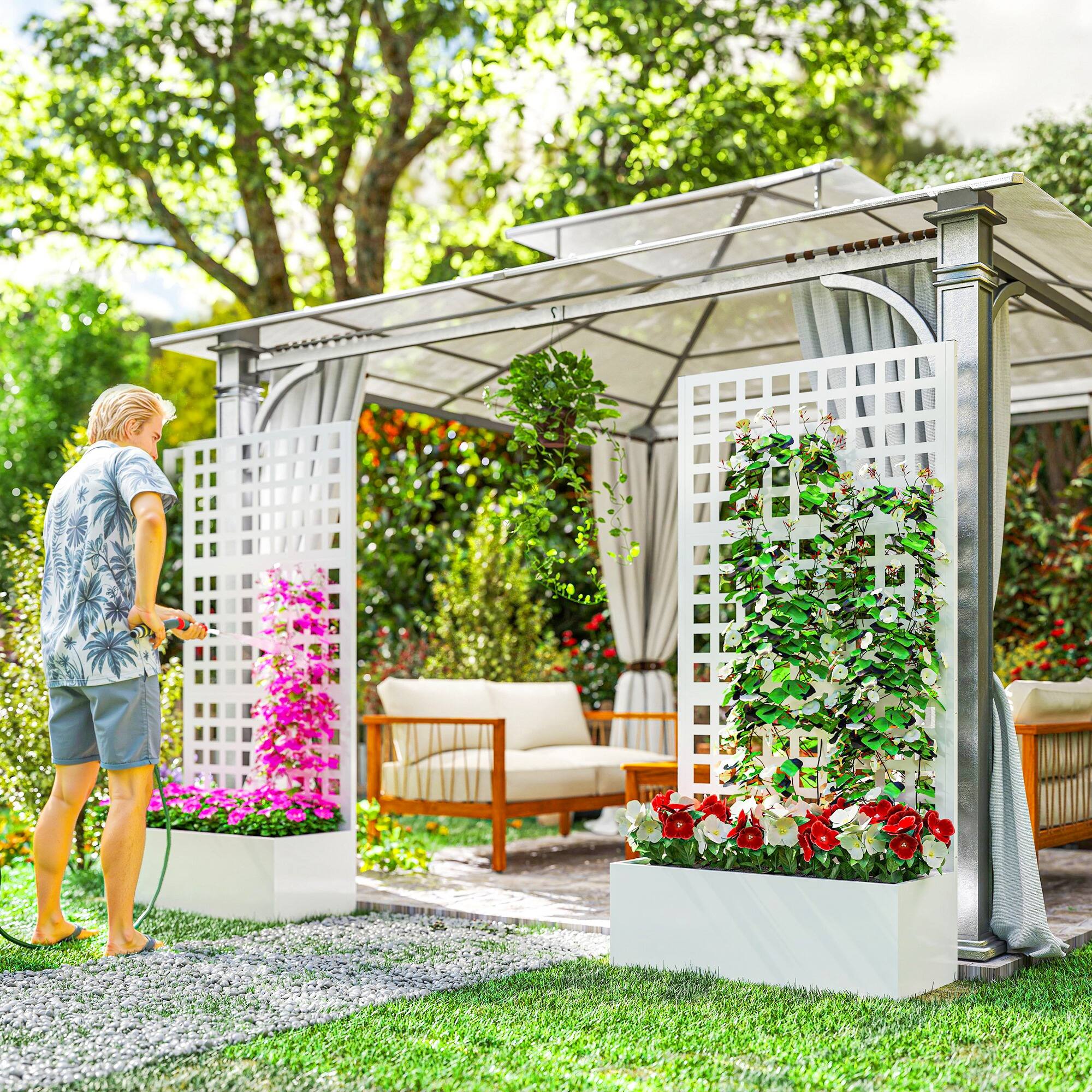 Alt View 7. Outsunny - Raised Garden Bed Planter Box with Trellis for Climbing Plants, Vegetable, Vines.