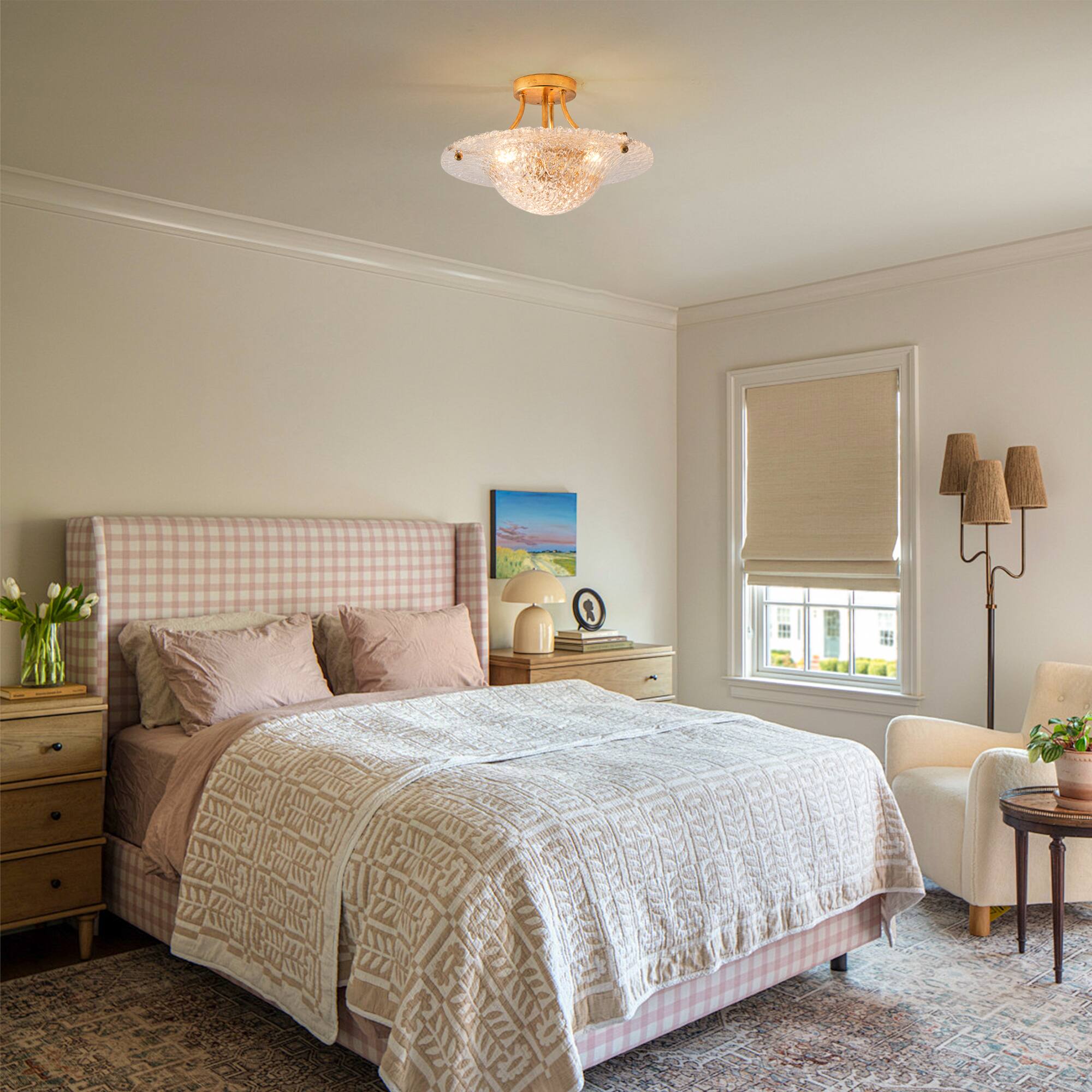 Back. Parrot Uncle - 16 in. 3-Light Gold Resin Shade Semi-Flush Mount Ceiling Light - Gold.
