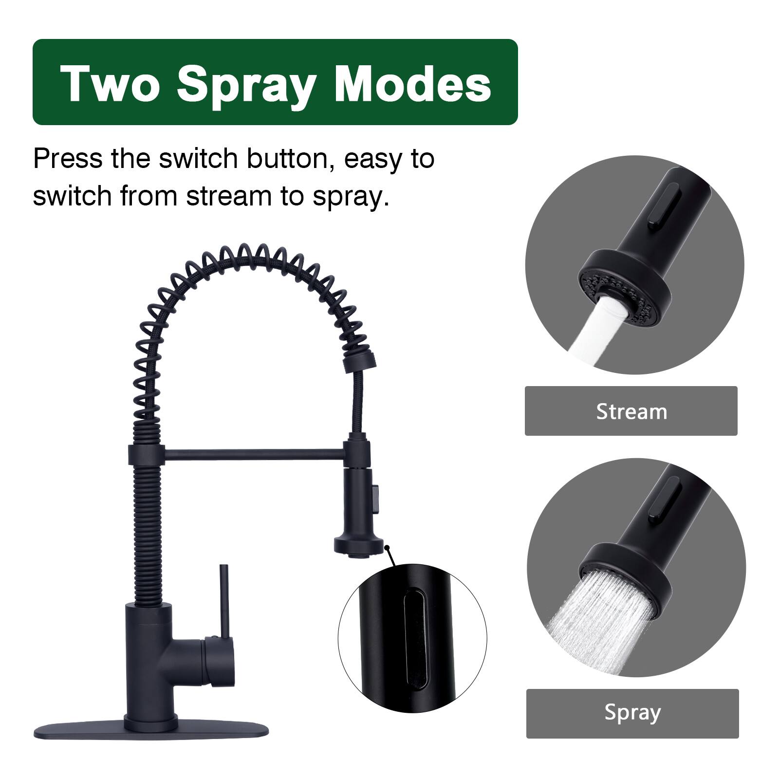 Two Spray Modes

Press the switch button, easy to switch from stream to spray.

Stream

Spray