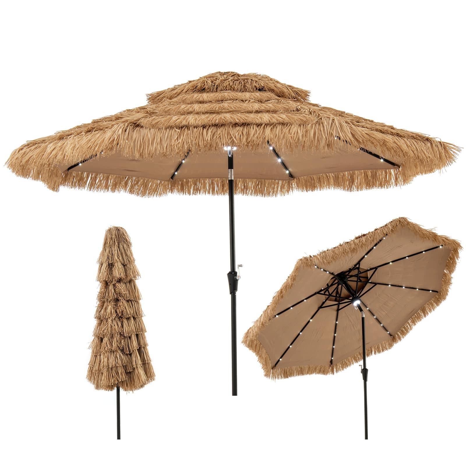 Gymax - 10 FT Hula Thatched Tiki Umbrella 2-Tier Hawaiian Style Solar Patio Umbrella - Natural price history on PriceWatchPro