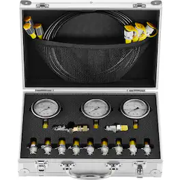 VEVOR - Hydraulic Pressure Test Kit, 250/400/600bar, 3 Gauges 11 Test Couplings 3 Test Hoses, Excavator Hydraulic Test Gauge Set - Silver