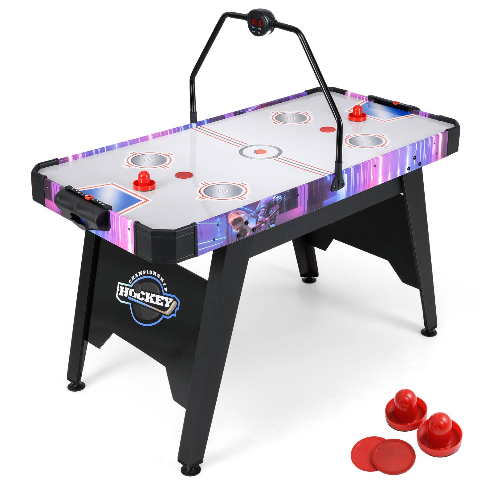 Gymax - Air Hockey Table for Kids & Adults w/Digital LED Scoreboard Powerful 12V Motor - Black