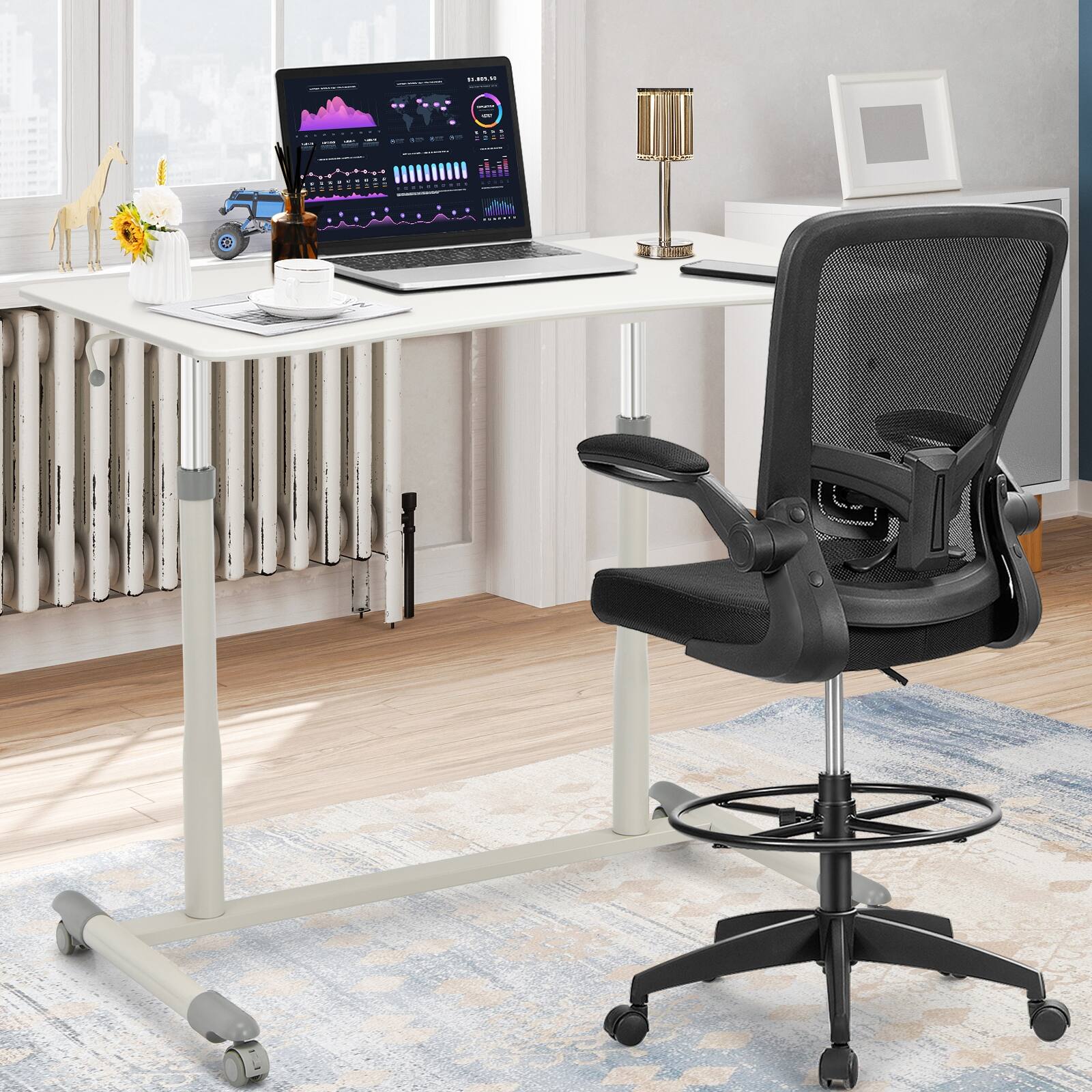 Alt View 1. Ecooso - Height Adjustable Rolling Desk, Sit-to-Stand Laptop Table with Mobile Wheels for Home Office - White.