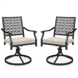 Gymax - 2 Pieces Outdoor Swivel Chairs Patio Dining Chairs w/ Padded Cushions Beige & Black - Black, Beige