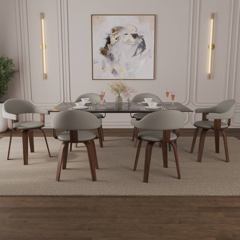 Left. LeisureMod - Brivo Modern Leather Upholstered Side Dining Chair with Open Back and Swivel for Home Living Room or Office - Grey.