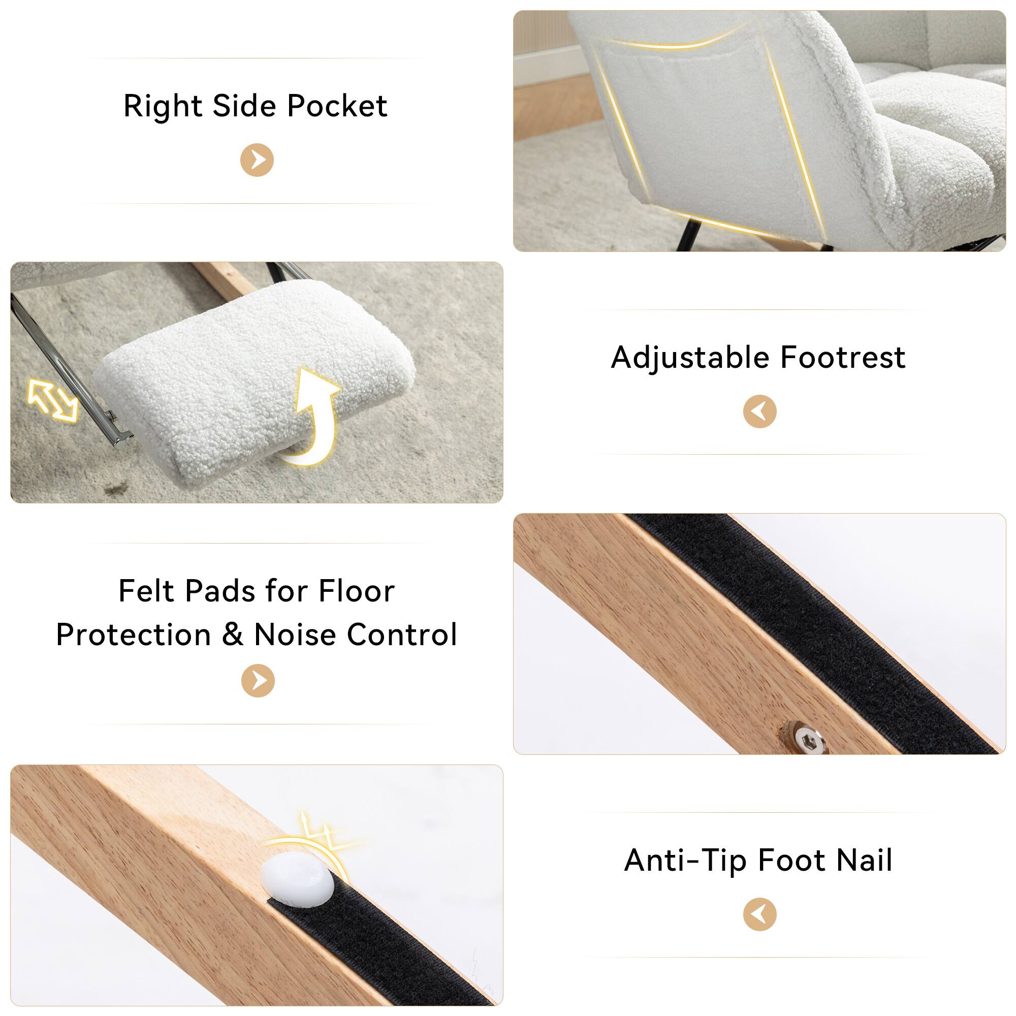 - Right Side Pocket
- Adjustable Footrest
- Felt Pads for Floor Protection & Noise Control
- Anti-Tip Foot Nail