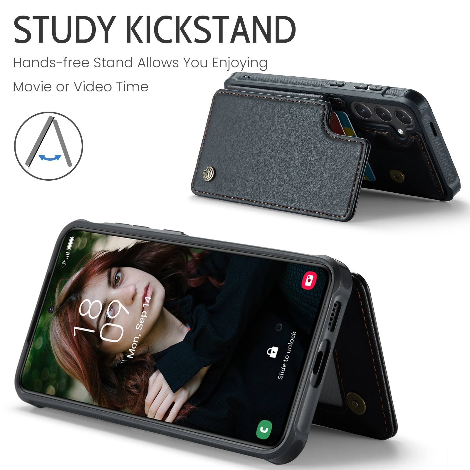 STUDY KICKSTAND  
Hands-free Stand Allows You Enjoying Movie or Video Time  

18:09  
Mon, Sep 14  

Slide to unlock