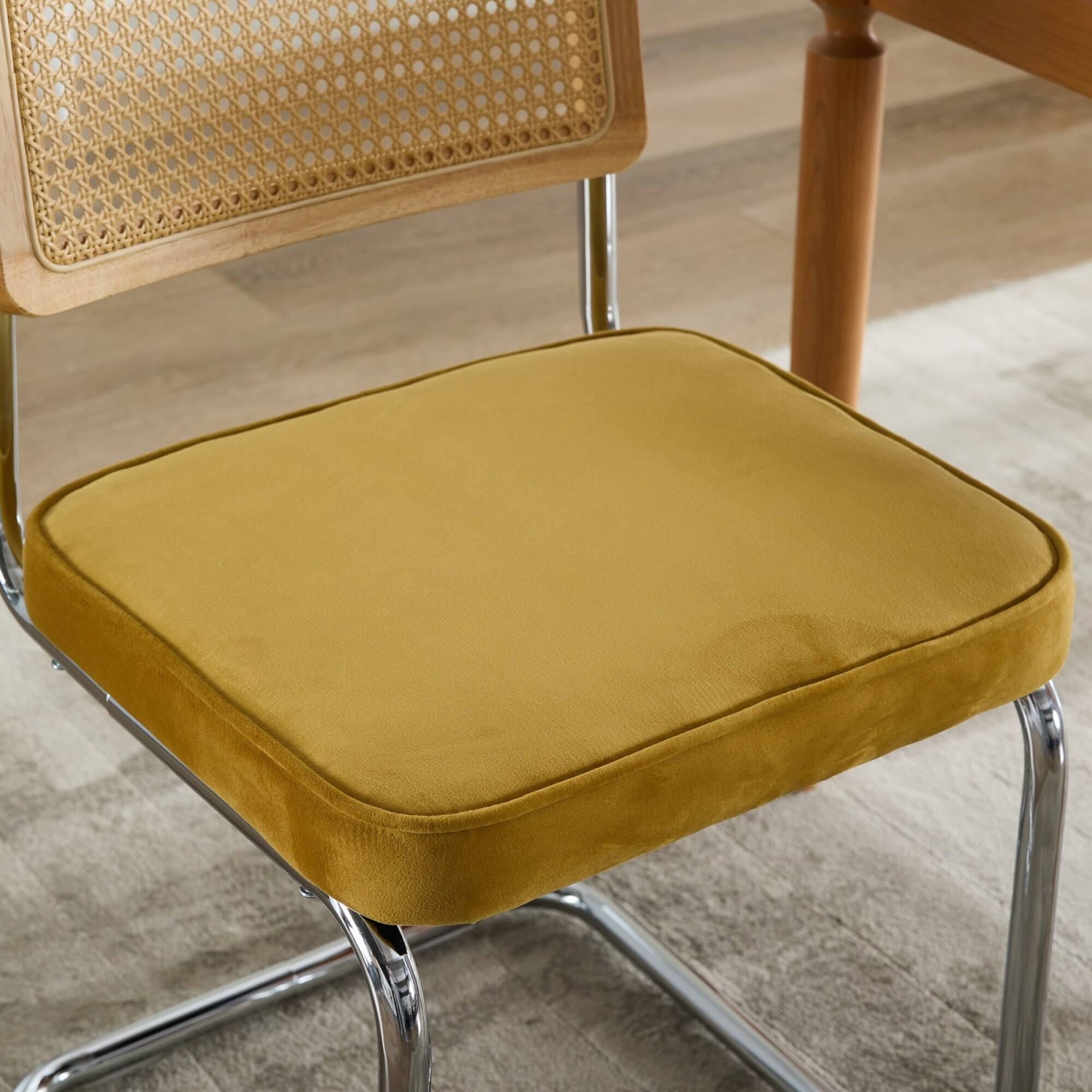 Alt View 5. GOODSILO - Mid Century Modern Dining Chairs Set of Two with Velvet Upholstery and Cane Back - Gold.