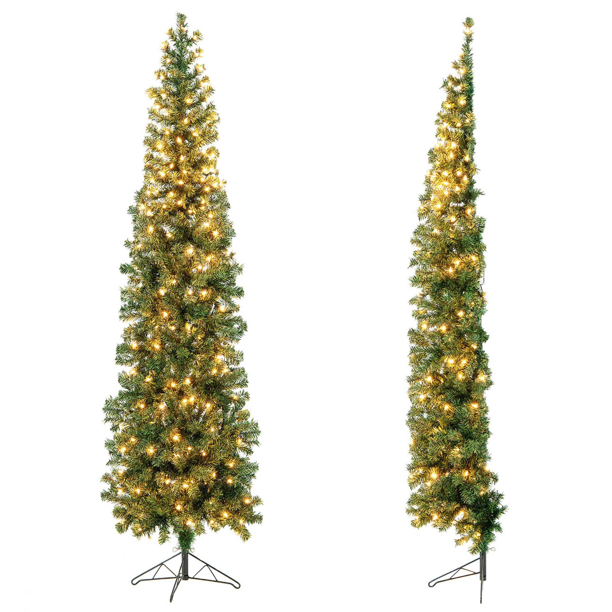Alt View 8. Gymax - Gymax 7FT Pre-Lit PVC Christmas Decor Tree Half Artificial Tree w/ Branch Tips & Lights - Green.