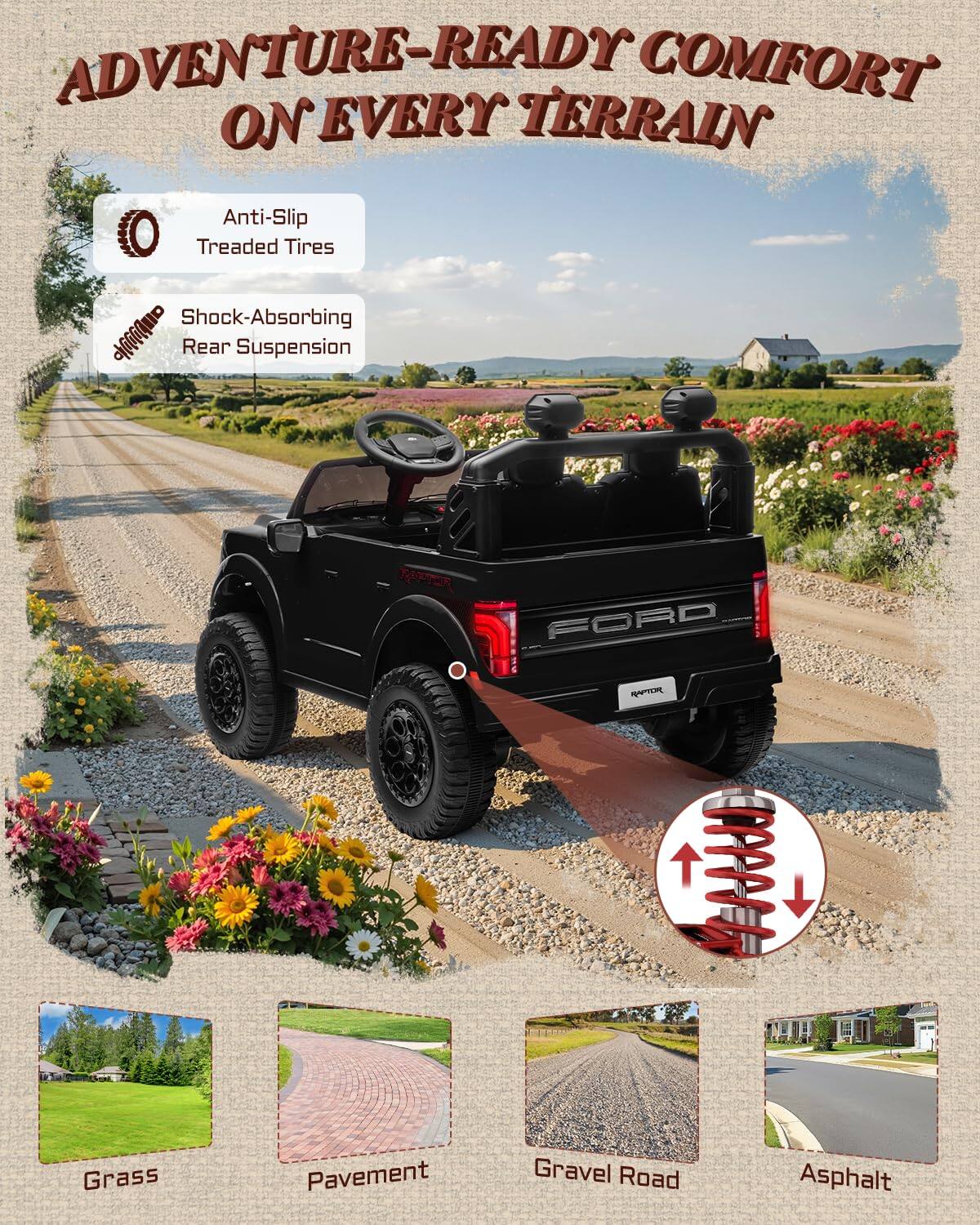 ADVENTURE-READY COMFORT ON EVERY TERRAIN

Anti-Slip Treaded Tires

Shock-Absorbing Rear Suspension

FORO rv

DPPA

Grass Pavement Gravel Road Asphalt