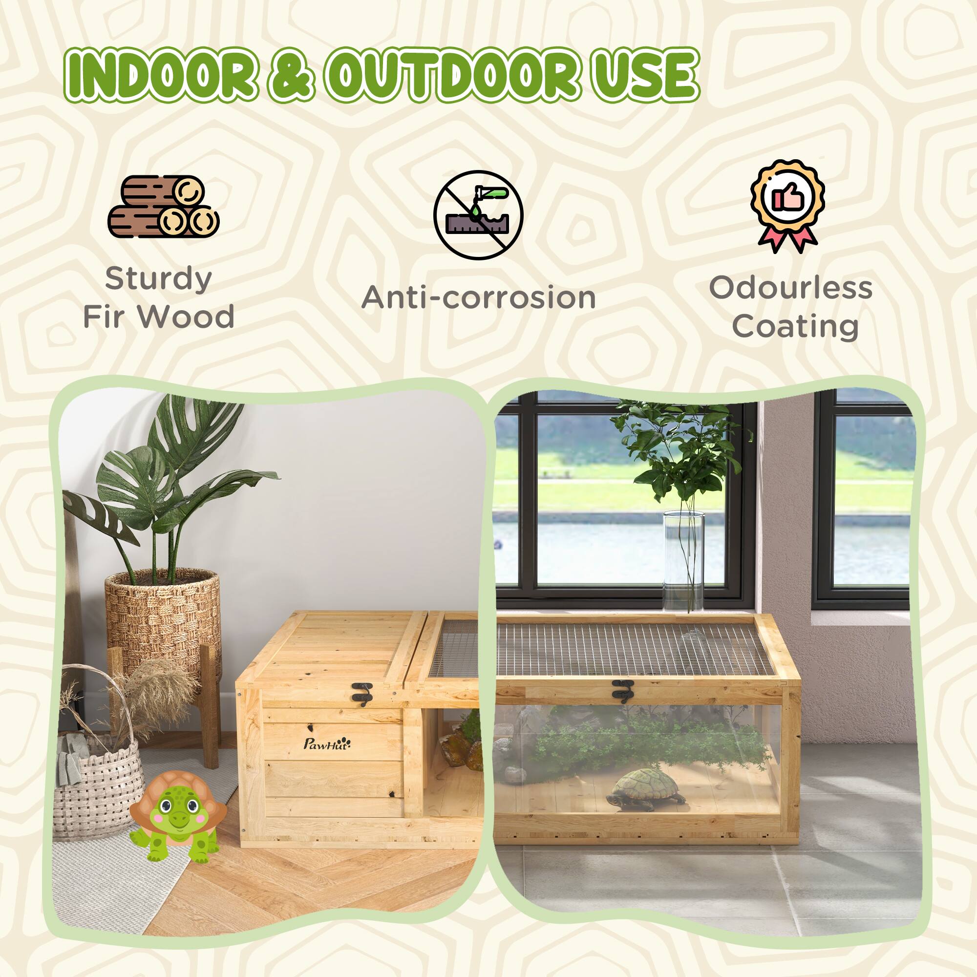 Pawhut Wooden Reptile Cage with Top Access for Turtles, Lizards