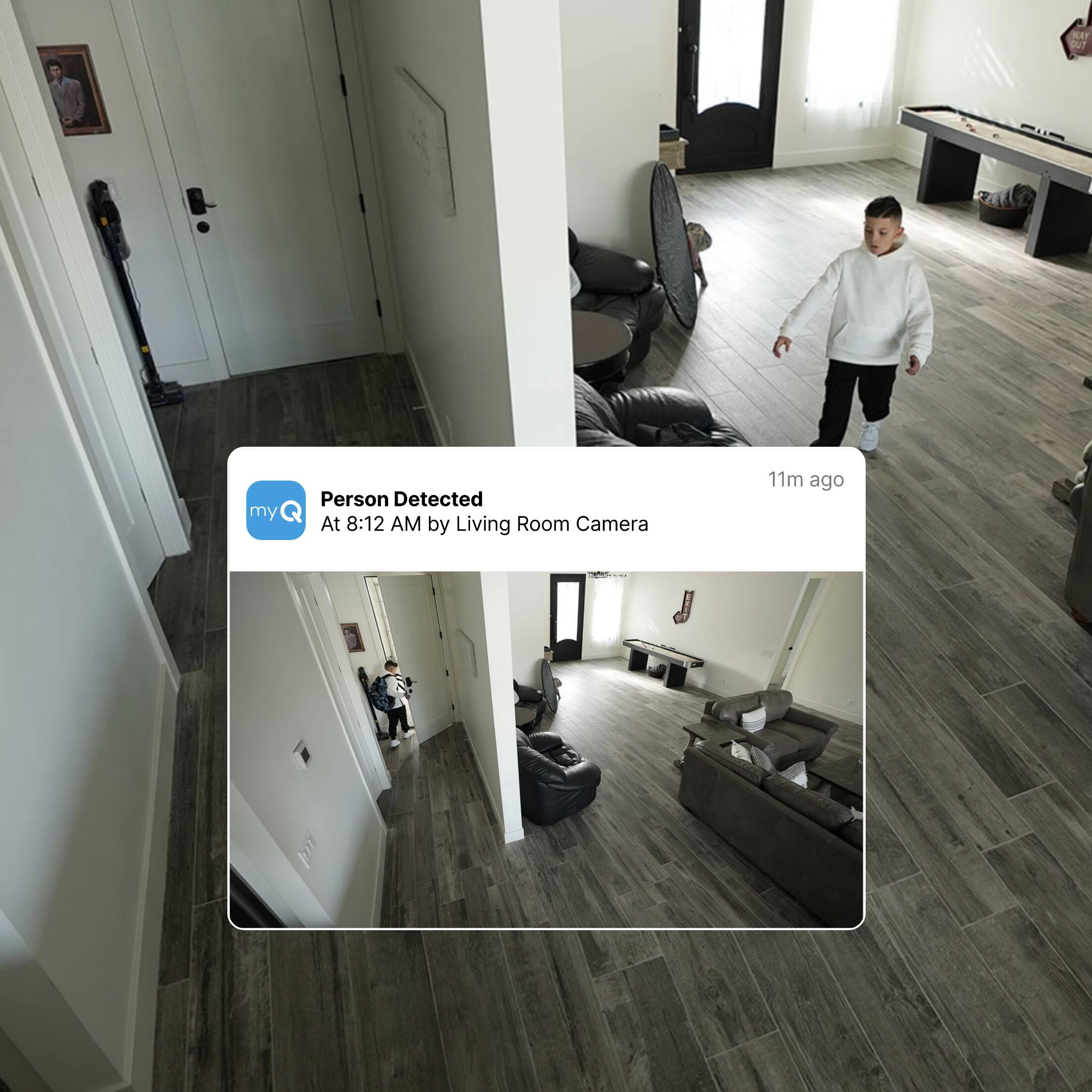 Person detected at 8:12 AM by living room camera.