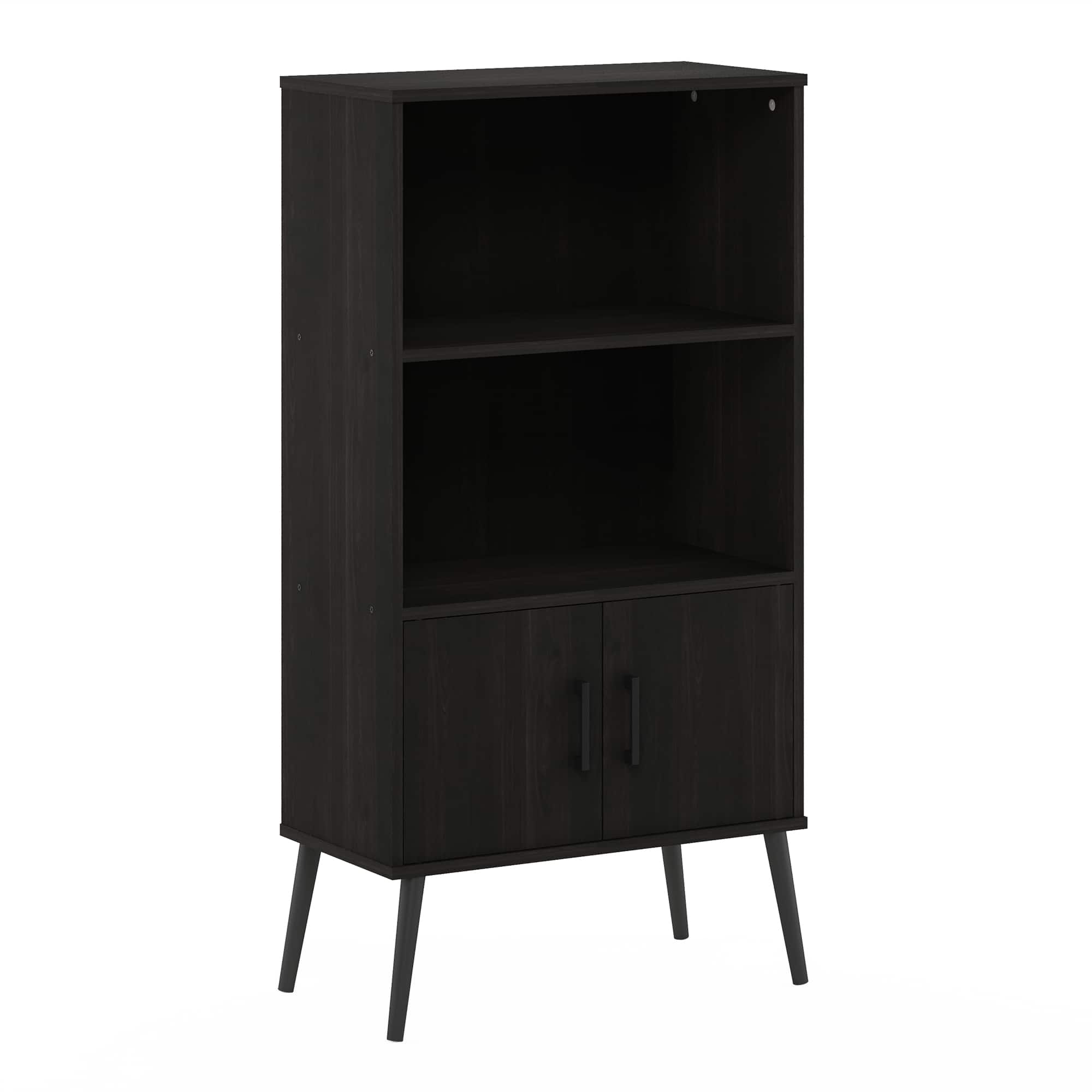 Furinno - Claude Mid Century Style Accent Cabinet with Wood Legs - Espresso