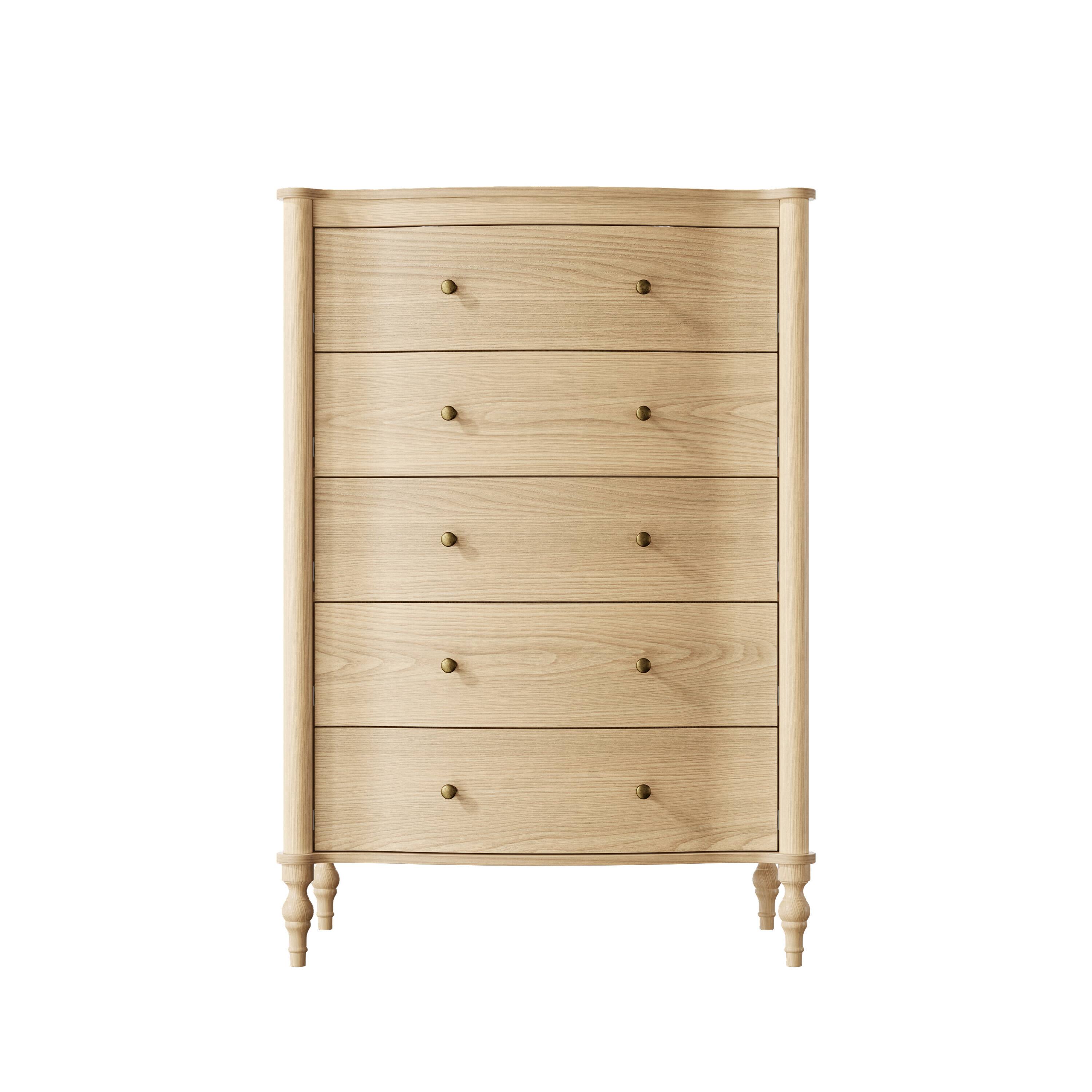 Alt View 10. FUFU & GAGA - Curved 5-Drawer Dresser - Light Wood Grain Storage Chest with Vintage Knobs for Bedroom, Nursery, Entryway, Living Room - Wooden.