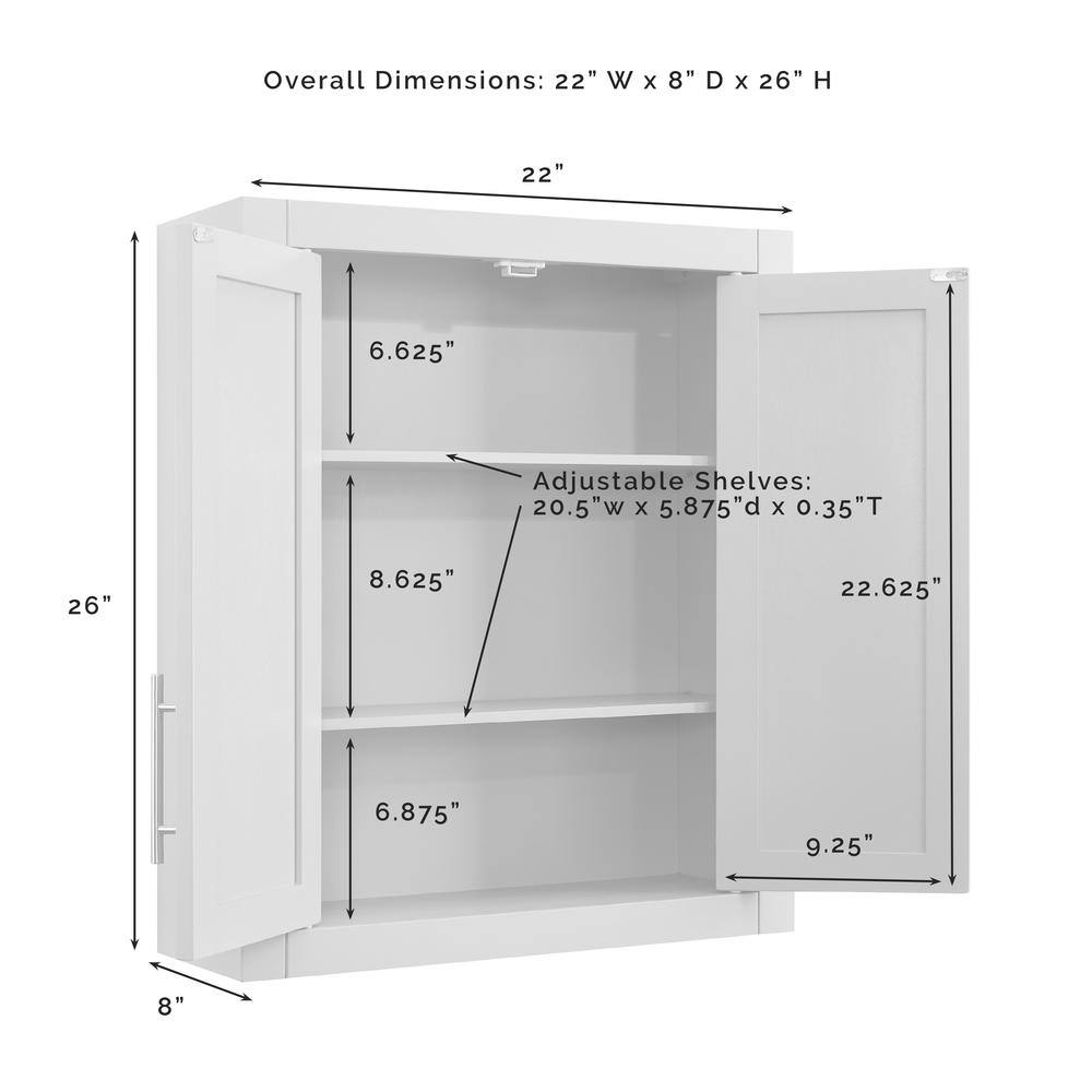 Overall Dimensions: 22" W x 8" D x 26" H

Adjustable Shelves: 20.5" W x 5.875" D x 0.35" T