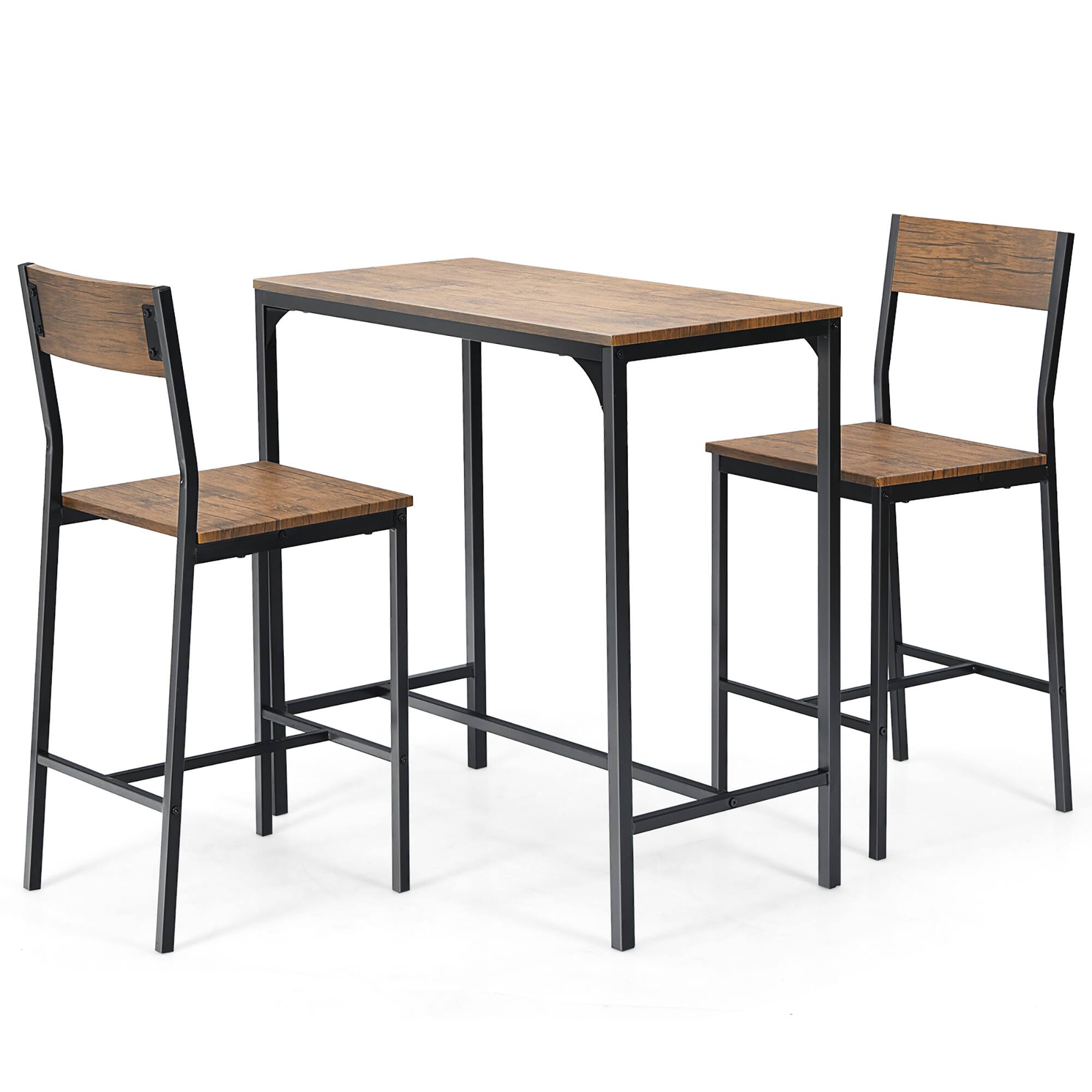 Alt View 1. Costway - 3PCS Bar Table Set Industrial Counter Height Dining Table Set w/2 Stools - Rustic Brown/Black.