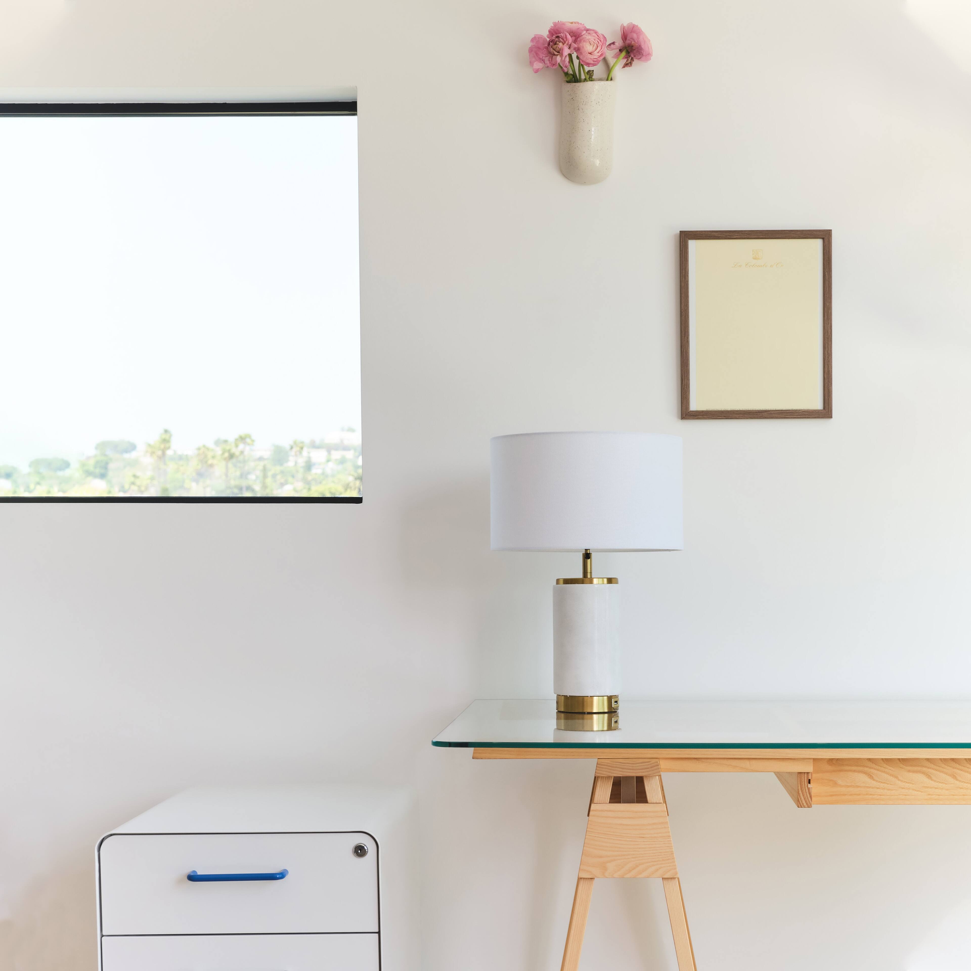 Alt View 6. Brightech - Arden LED Midcentury Modern Bedside Nightstand Desk Lamp with Fast Charging USB Port - Glossy White Marble.